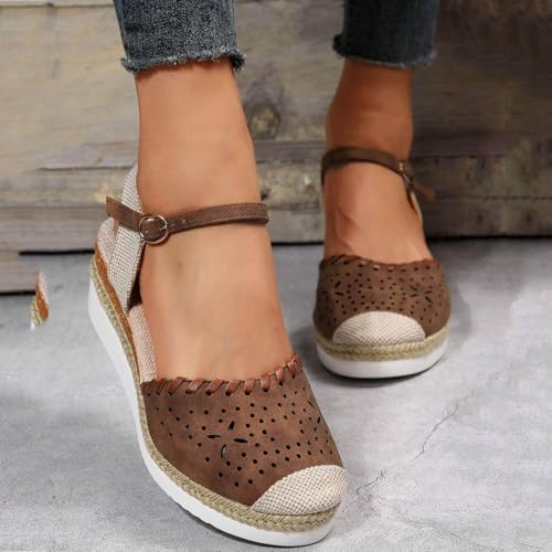Closed Toe Platform Wedge Sandals Espadrilles Wedges for Women 2025 Dressy Flat Open Toe Comfortable Anti Slip Summer Shoes with Adjustable Buckle Ankle Strap3