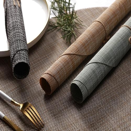 Set de table ovale tissé lot de 4 vinyle marron clair 45x30 cm - 4