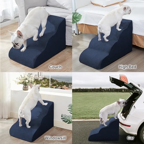 Dog-Stairs-Ramps-for-SmallMedium-Dogs-to-High-Beds-and-Couch-4-Step-Dog-Steps-with-Sturdy-High-Density-Foam-Pet-Stairs-with-Non-Slip-Bottom-for-Puppy-and-Cat-Gifts-Hair-Remover-Roller-Blue - Cucciolini Doodles   Dog-Stairs-Ramps-for-SmallMedium-Dogs-to-High-Beds-and-Couch-4-Step-Dog-Steps-with-Sturdy-High-Density-Foam-Pet-Stairs-with-Non-Slip-Bottom-for-Puppy-and-Cat-Gifts-Hair-Remover-Roller-Blue