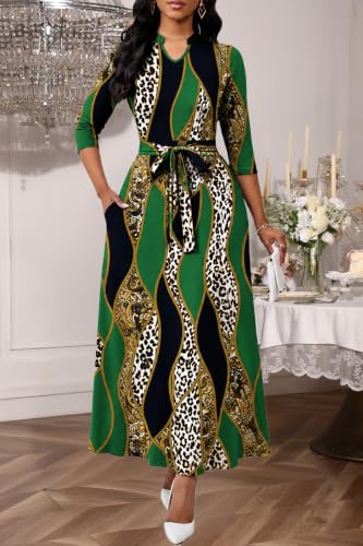 Image of BubFee Maxi Dresses for Women Semi Formal Long Dress 3 /4 Sleeve Casual A-line Church Dresses with Pockets