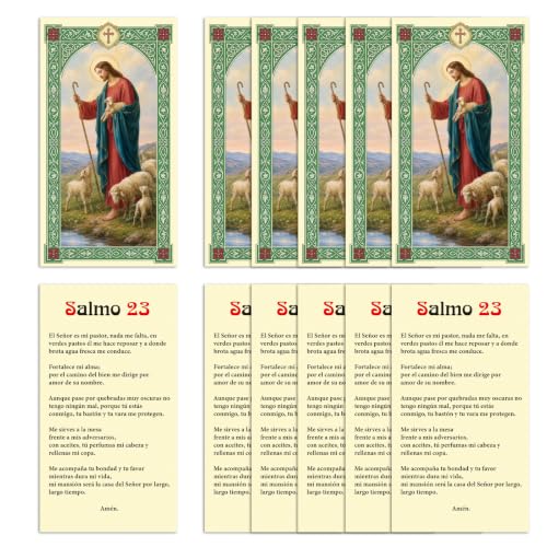 ESNOY 10 Pack Jesus Prayer Cards – Catholic Psalm 23 (Salmo 23 en Español) The Protector – Holy Card with 23rd Psalm Gifts