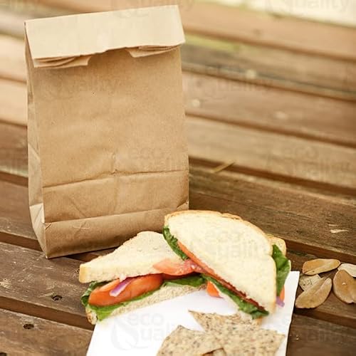 Ecoquality 500 Brown Kraft Paper Bag (6 Lb) Small - Paper Lunch Bags, Small Snacks, Gift Bags, Grocery, Merchandise, Party Bags (11 X 6 X 3.5 In.) (6 Pound Capacity) #TOP4