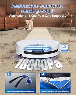 ECOVACS DEEBOT T80 OMNI Robot Aspirapolvere Lavapavimenti, 18.000 Pa, Spazzola OZMO ROLLER, ZeroTangle 3.0, Lavaggio Mocio con Acqua Calda a 40-75 °C, Asciugatura ad Aria Calda, Bianco