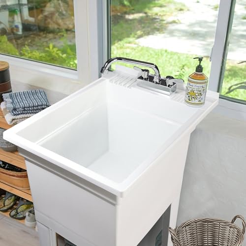 Freestanding Utility Tub Sink with Quick Connect Drain, 18 x 24", White - Portable and Compact Sink with Faucet for Outdoor Kitchen, Laundry Room, Garage, and Basement - Image 5