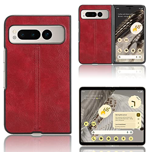 Jiajihua Funda Compatible con Google Pixel Fold,Compatible con Google Pixel Fold 5G G9FPL [PU Textura de Cuero] [PU+PC+TPU] Funda Protectora de cámara 3 en 1 Red
