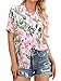 ZXZY Women Summer Hawaii Shirts Soft Cool Floral Tropic Print Short Sleeve Button Up Tops T-Shirt Green