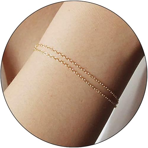 Pulsera de cadena de elegante oro para mujer, pulseras de cadena individual o en capas, con eslabón de dije de corazón, karma, triángulo, perlas y