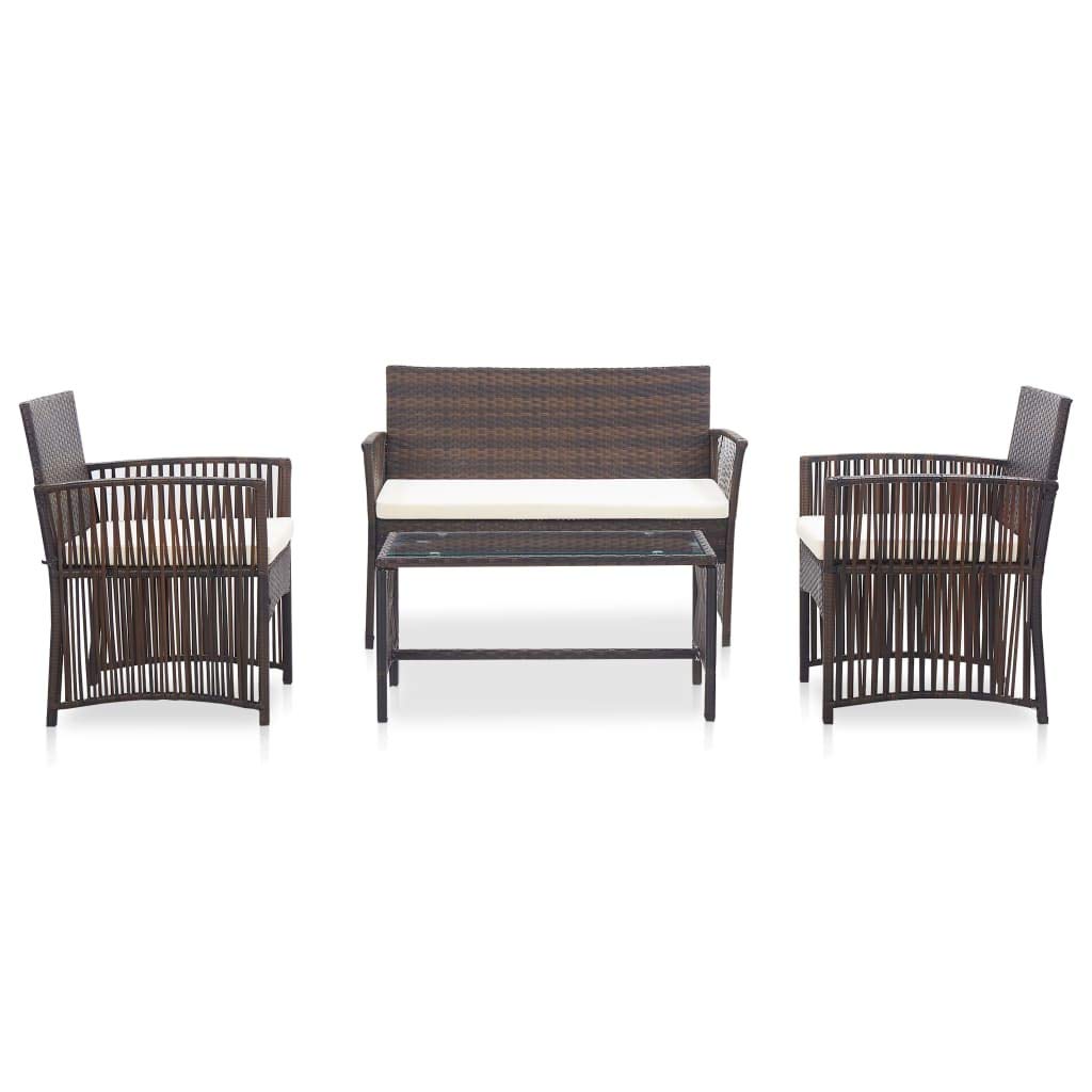 vidaXL Salon de Jardin 4 pcs avec Coussins Mobilier de Jardin Meubles d'Extérieur Mobilier de Patio Mobilier de Terrasse Résine Tressée Marron