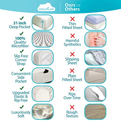 Image of DREAMCARE King Size Sheets Set - 6 pcs Breathable Cooling Sheets King Size | up to 21 inch Extra Deep Pocket King Sheet Set with Side Pockets - Extra Soft 100% Double Brushed Hotel Luxury Bedding - Ivory