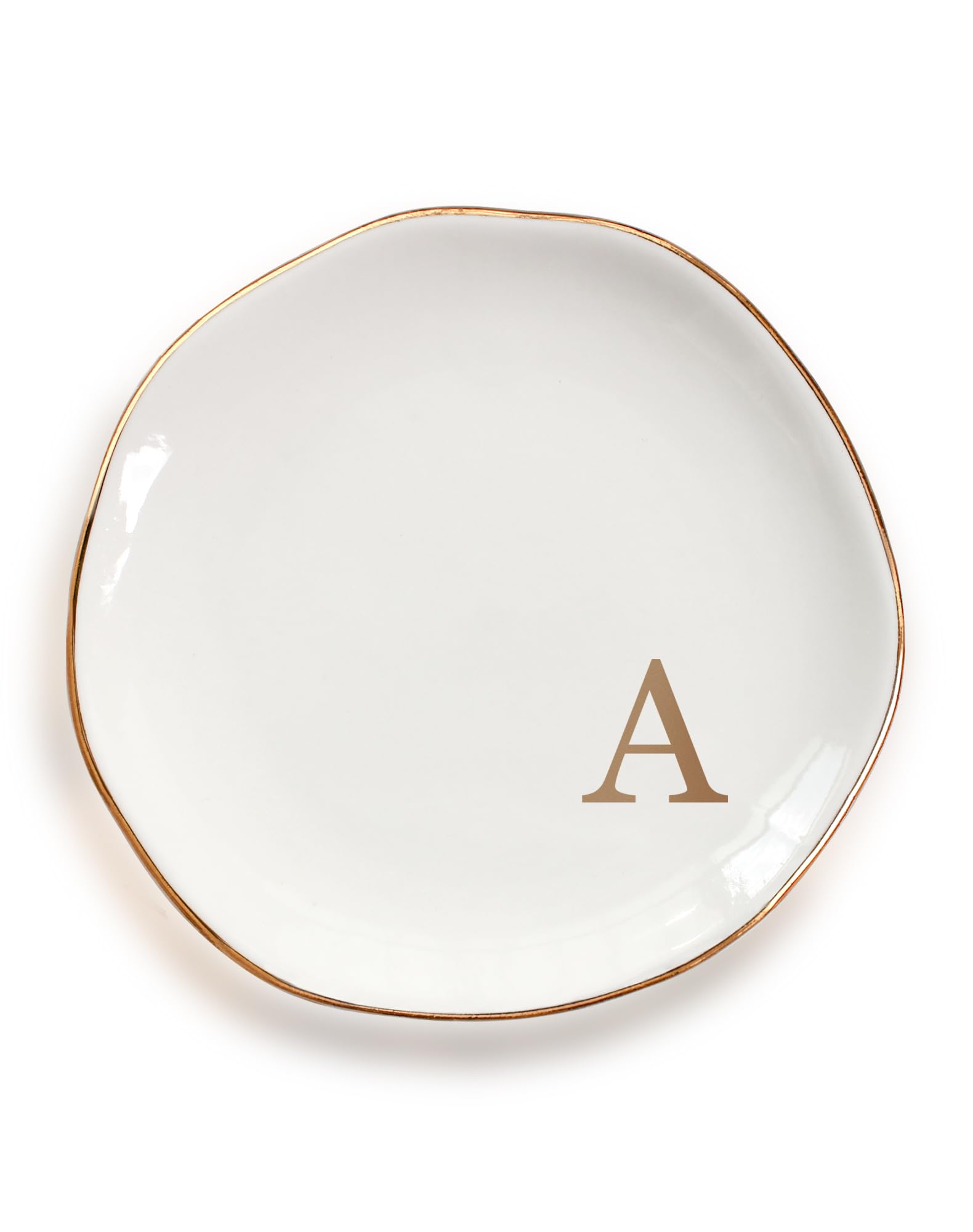 CulturaCraft Personalized Ceramic Jewelry Tray - Monogrammed Ring Dish With Gold Initial, Gift For Women