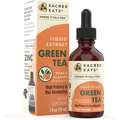 Green Tea Liquid Extract Drops - Immune Support (Antioxidants & Polyphenols) Supplement. Promotes Gentle Energy. Organic Ingredients, Non-GMO, Alcohol & Gluten Free (Peach Flavor) Cover