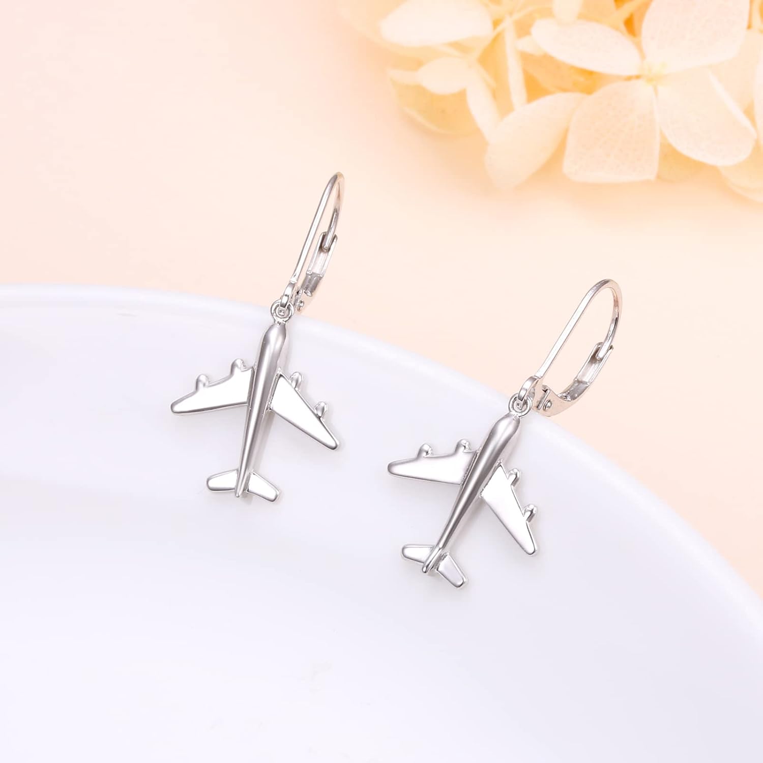 Airplane Earrings for Women Girls 925 Sterling Silver Dangle Drop Stud Earrings Aircraft Jelwery, Best Gifts for Stewardess Flight Attendants Pilots Travelers