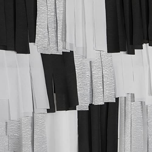 Image of Black White Silver Party-Decorations Streamers - 9 Rolls Graduation Men Boys Birthday Crepe Tissue Paper Streamer Banner, Wedding Baby Bridal Shower New Years Garland Decor Panduola
