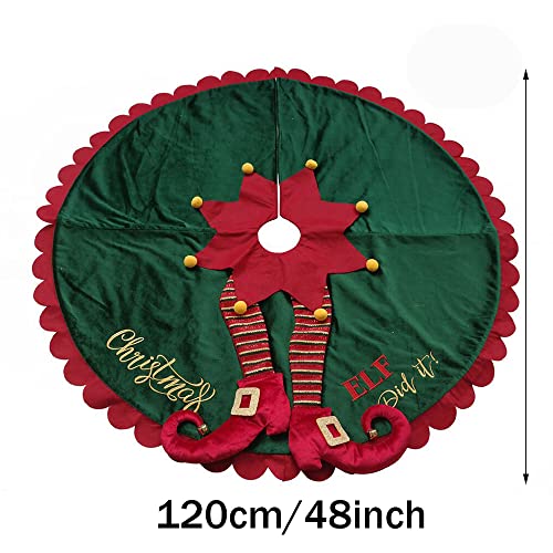 Christmas Tree Skirt 48 Inch,Large Embroidered Elf Padding Tree Collar With Striped Legs And Ripple Trim Border,Xmas Elf Themed Decoration,Christmas Tree Mat, Holiday Party Christmas Tree Decorations #TOP3