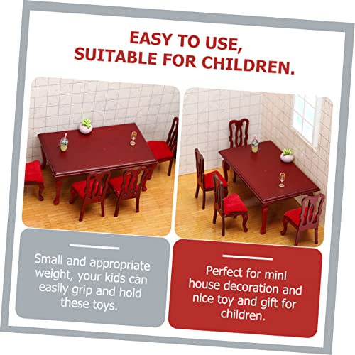 Hohopeti 1 Set Vintage Dining Chair Set Miniature Chair Miniature Furniture Dining Table Set 1/12 Scale Furniture Miniature Dining Room Set Doll Table Mini Furniture Tiny House Furniture #TOP2