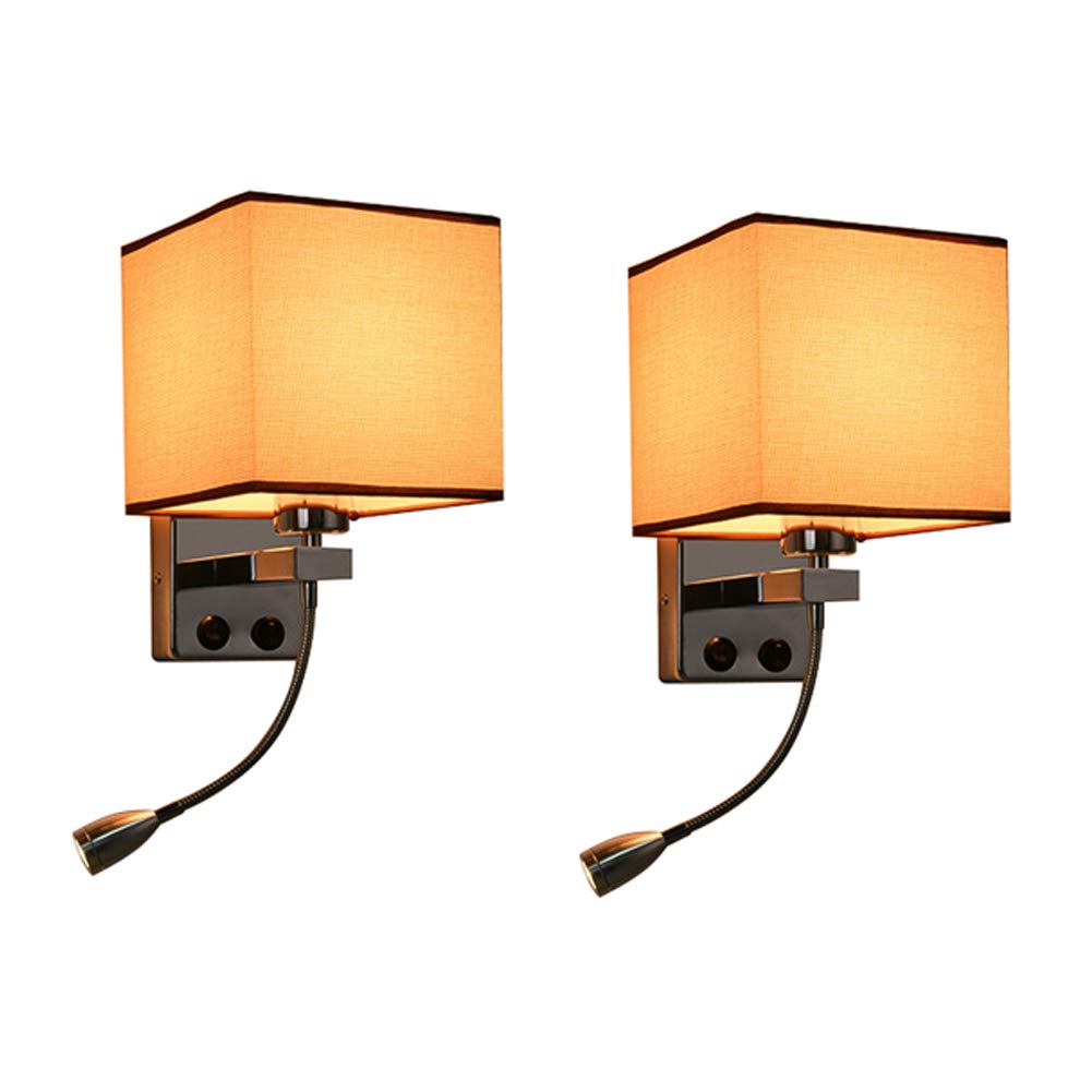 Set of 2 Swan Neck Reading Lamps Warm White LED Bedside Lights with Fabric Shade E27 Wall Sconces for Bedroom Hallway Restaurant White (Lin)