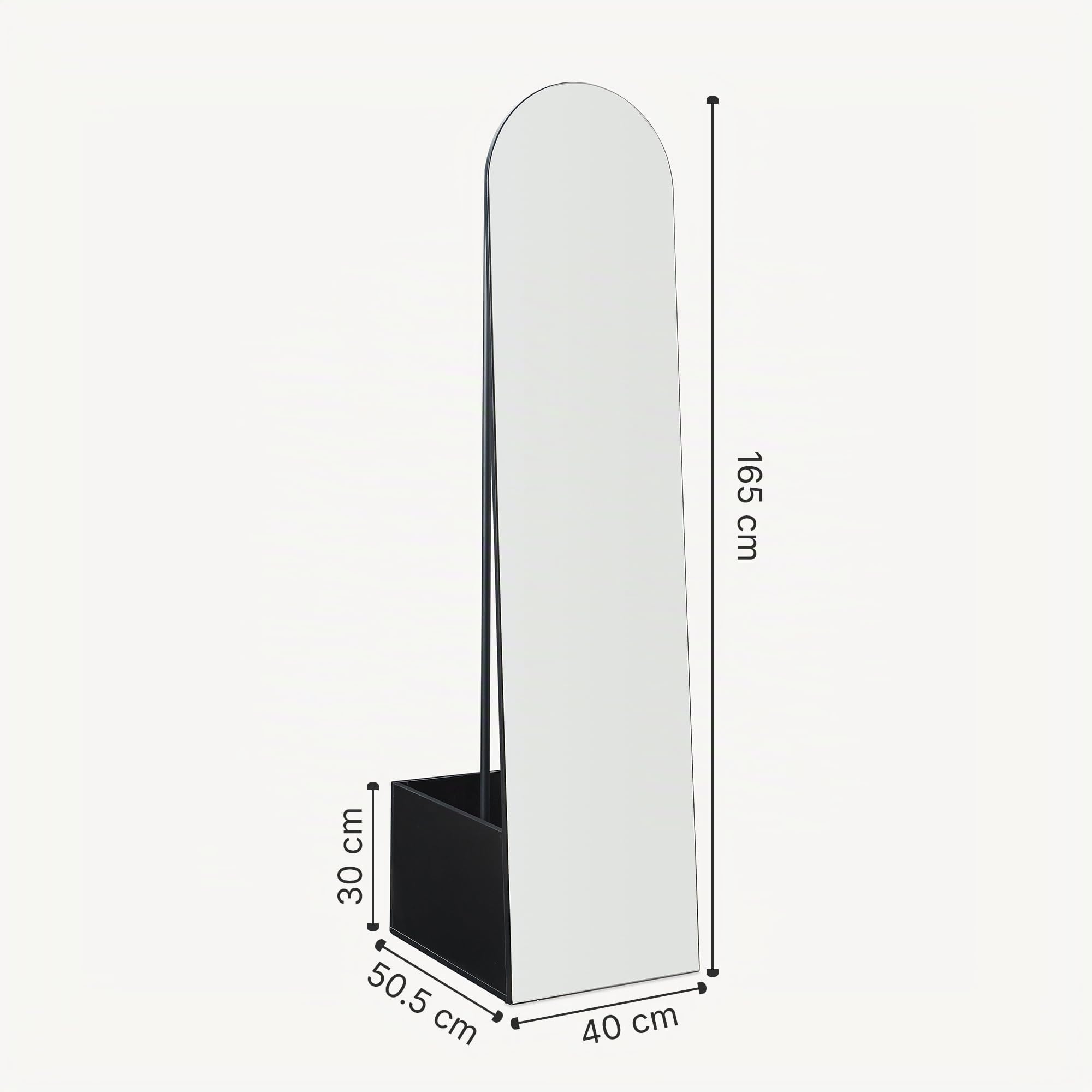 [en.casa] Espejo de Pie con Perchero Kuonta Mueble de Salón y Espejo Arqueado de Cuerpo Entero 2 en 1 con Compartimento y Barra para Colgar Dormitorio Vestidor Entrada Metal 165 x 40 x 51 cm - Negro