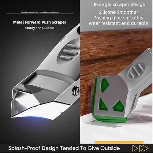 Caulking Silicone Smother Remover Tool, 7-in-1 kit Scraper, Silicone Smoother, Rubber Shovel, 5 Pads, Sickle, 4 Blades. Stainless Steel Nozzle applicator, Tile Grout Removal Set I Green - Thumbnail 4