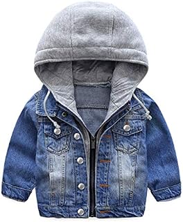 JiAmy Boys Denim Hoodie Jacket Coat Causal Long Sleeve Zipper Kids Jeans Top Clothing Spring Autumn Outerwear , 1-2 Years, Blue