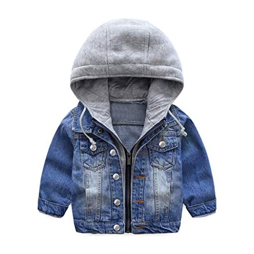 Niño Capucha Chaqueta Vaquera Abrigo Casual Manga Larga Cremallera Niños Azul Jeans Tops Ropa Primavera Otoño Outwear (100cm)