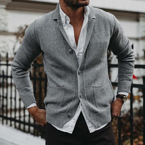 Mens Shawl Collar Casual Knitted Cardigan Sweaters V Neck Long Sleeve Button Down Slim Fit Basic Pointelle Cardigan2