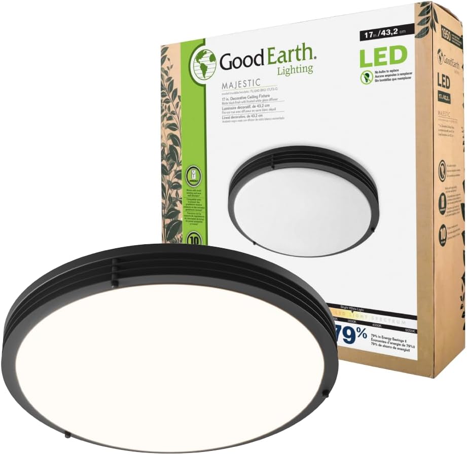 Good Earth Lighting Majestic 17-in Ceiling Fixture, 1950 Lumens, Dimmable, Matte Black