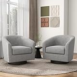 Pia Ricco Swivel Barrel Chairs Set of 2, 360° Swivel Round Accent Chair, Comfy Upholstered Fabric Single Sofa Club Armchair for Living Room/Reading Room/Bedroom, Light Grey