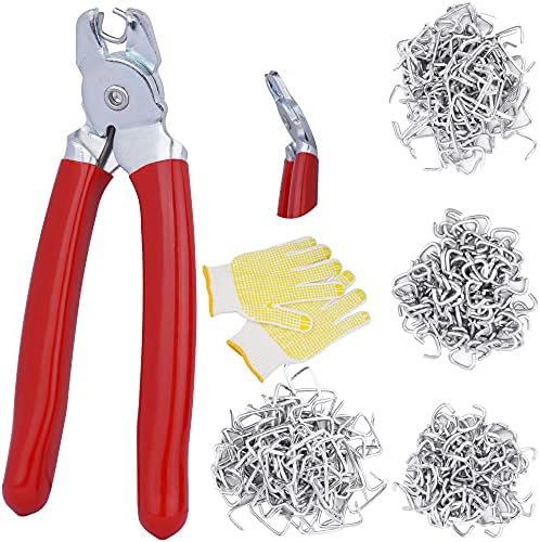 480Pcs 3/4" 1/2" 3/8" 1" Galvanized Hog Rings with Straight Hog Ring Pliers Assortment Kit, Professional Upholstery Hog Rings Installation Kit (Bent Hog Rings Pliers Kit 1)