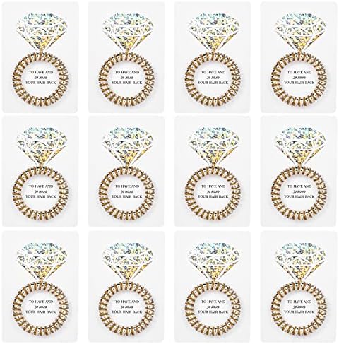 12 Pack Bachelorette Party Spiral Hair Ties with Laser Diamond Card,Bridesmaid Proposal Gifts Hair Ties Scrunchies,Bridal Shower Wedding Favors Souvenirs Decorations for Guest (Gold)