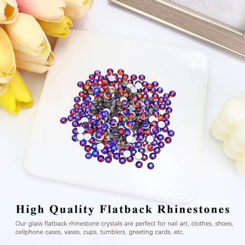 Image of 1440PCS SS3 Crystal Glass Flatback Rhinestones, Round Flat Back Crystal Gems for Nail Art and Craft Clothes, Glue Fix Diamond Stones Blue Flame (1.3-1.4mm)