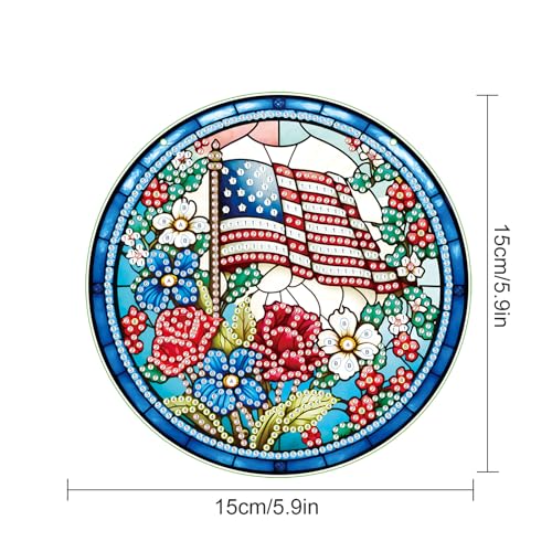 Image of AiYuanzsh DIY Hanging Diamond Painting Pendant Set - Independent Flower Patriotic Art Board, Special Shaped Crystal Diamonds, Elegant Floral Wall Decor, Independence Day Gift for Friends and Family