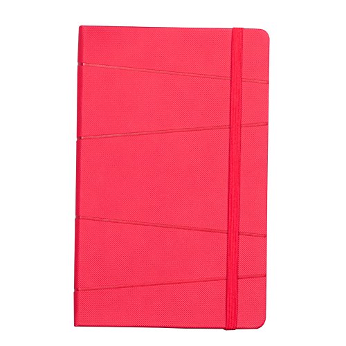 Labon's A5 clasico Cuaderno PU de la tapa dura Diario personal Journal Vertical Elastico Banda Cierre de cable (Raya,Red)