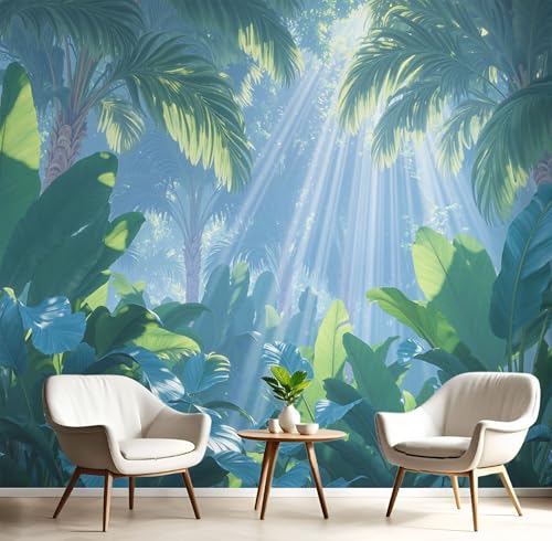 Papel Pintado Selva Tropical Paisaje 400×280cm Efectos 3D Papel Tapiz, Naturalmente Hojas Plátano Fotográfico Tejido No Tejido XXL Póster Fotomurales Pared Para Dormitorio Salón Murales