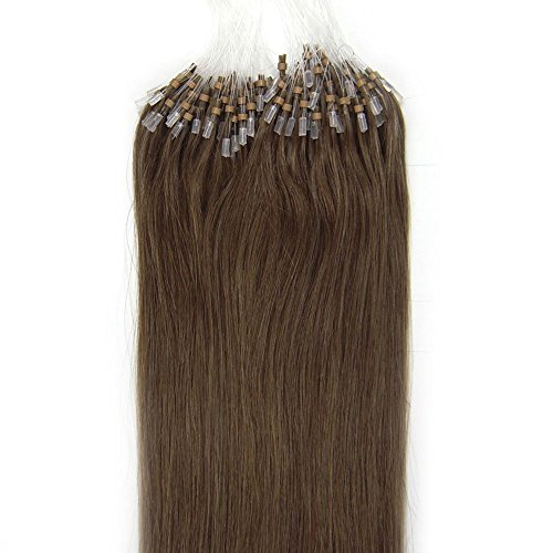 VANLINKE Easy Loops Micro Rings Beads Tipped Ombre Remy Human Hair Extensions Straight 100s 18inch 0.5g Per Strand (#8 Chestnut Brown)