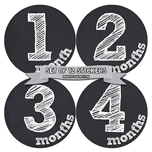 Image of Months In Motion Gender Neutral Baby Month Stickers - Monthly Milestone Sticker for Boy or Girl - Infant Photo Prop for First Year - Shower Gift - Newborn Keepsakes - Unisex- Chalkboard