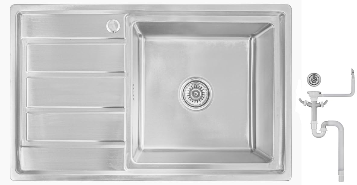 80x50x21, R18 Lavello da cucina, acciaio inox 304, spessore 1 mm, rettangolare, 1 vasca, Lavelli, sgocciolatoio a sinistra