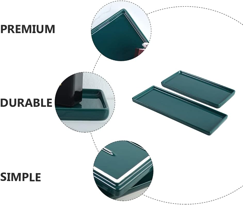 Cabilock 2pcs Ceramic Vanity Tray Bathroom Sink Storage Tray Decorative Bathtub Tray Organizer Cosmetics Holder for Jewelry Makeup Perfume Shampoo Plant Towel Green : Home & Kitchen