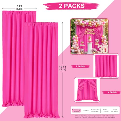Image of SoarDream Polyester Fuchsia Backdrop Curtains - 5ft x 10ft 2 Panels Vibrant Wedding Party Photography Backdrop for Glamorous Events