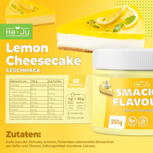 He-Ju Flavour Pulver Lemon Cheesecake 250g, vegan, Lemon Cheesecake Geschmackspulver zum Süßen fast ohne Kalorien