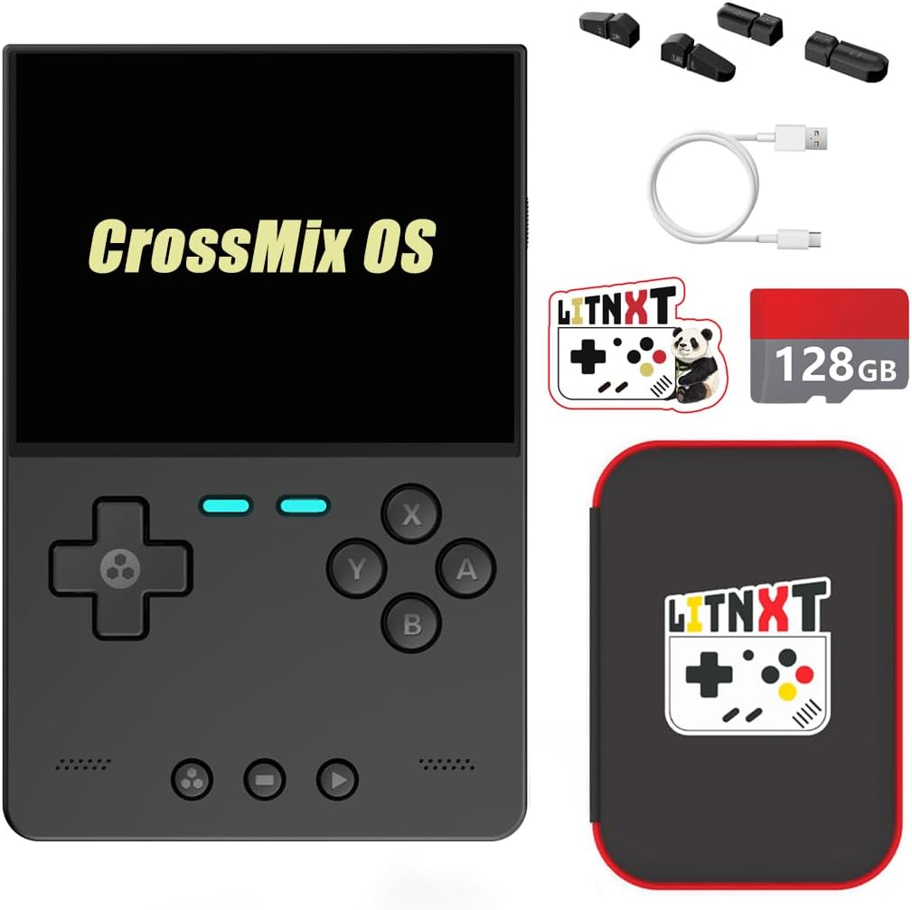 TRIMUI Brick with LITNXT CrossMixOS Handheld Game Console, 3.2 inch IPS Retro Gaming Console Portable Retro Video Game Player with Storage Case, Birthday Xmas Gift for Adults