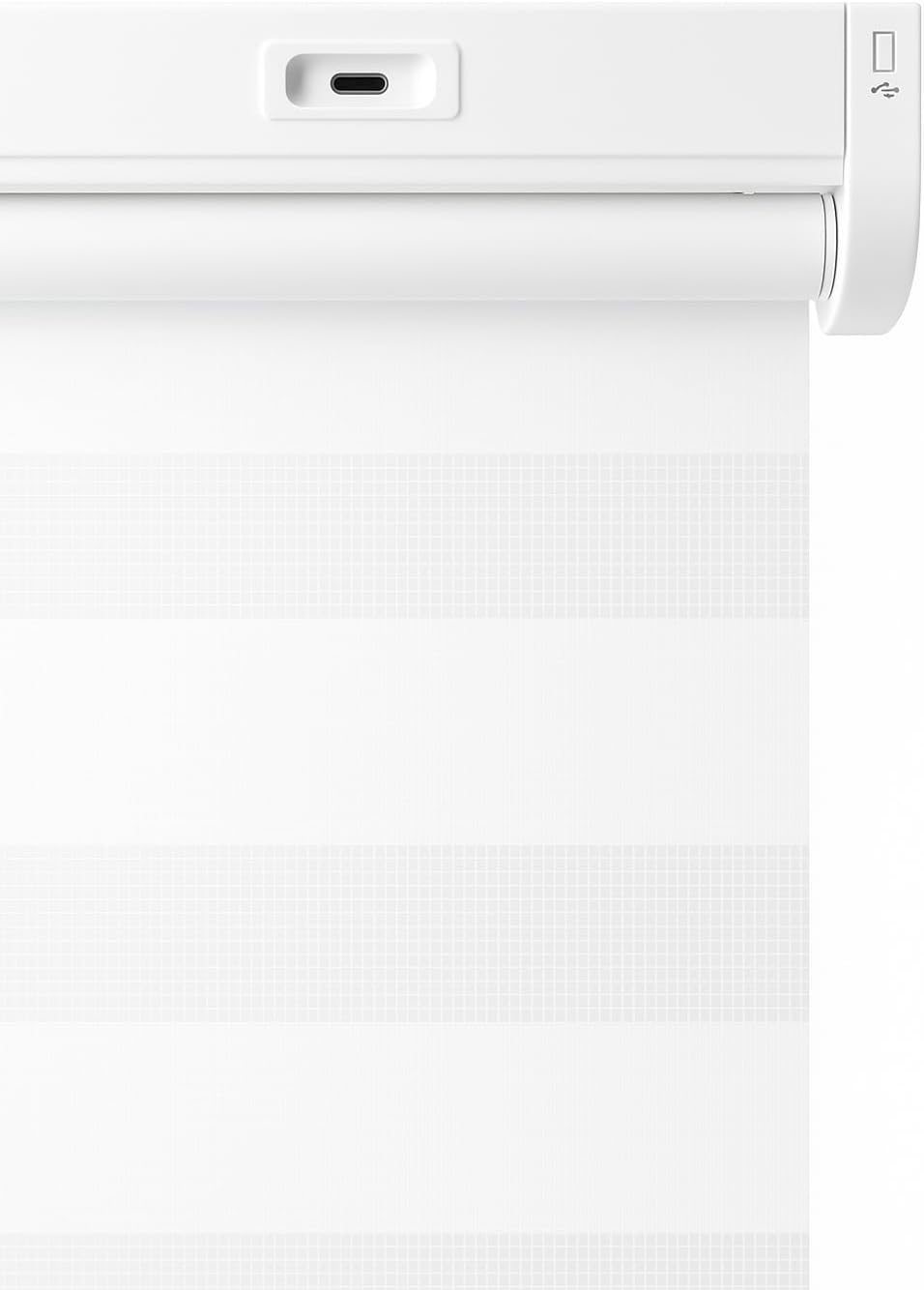 Motorized Zebra Blind with Solar Panel & Remote – Cordless, Rechargeable, Dual-Layer Light-Filtering, Easy Inside/Outside Mount – Modern White for Home & Office (32” W x 72” L)