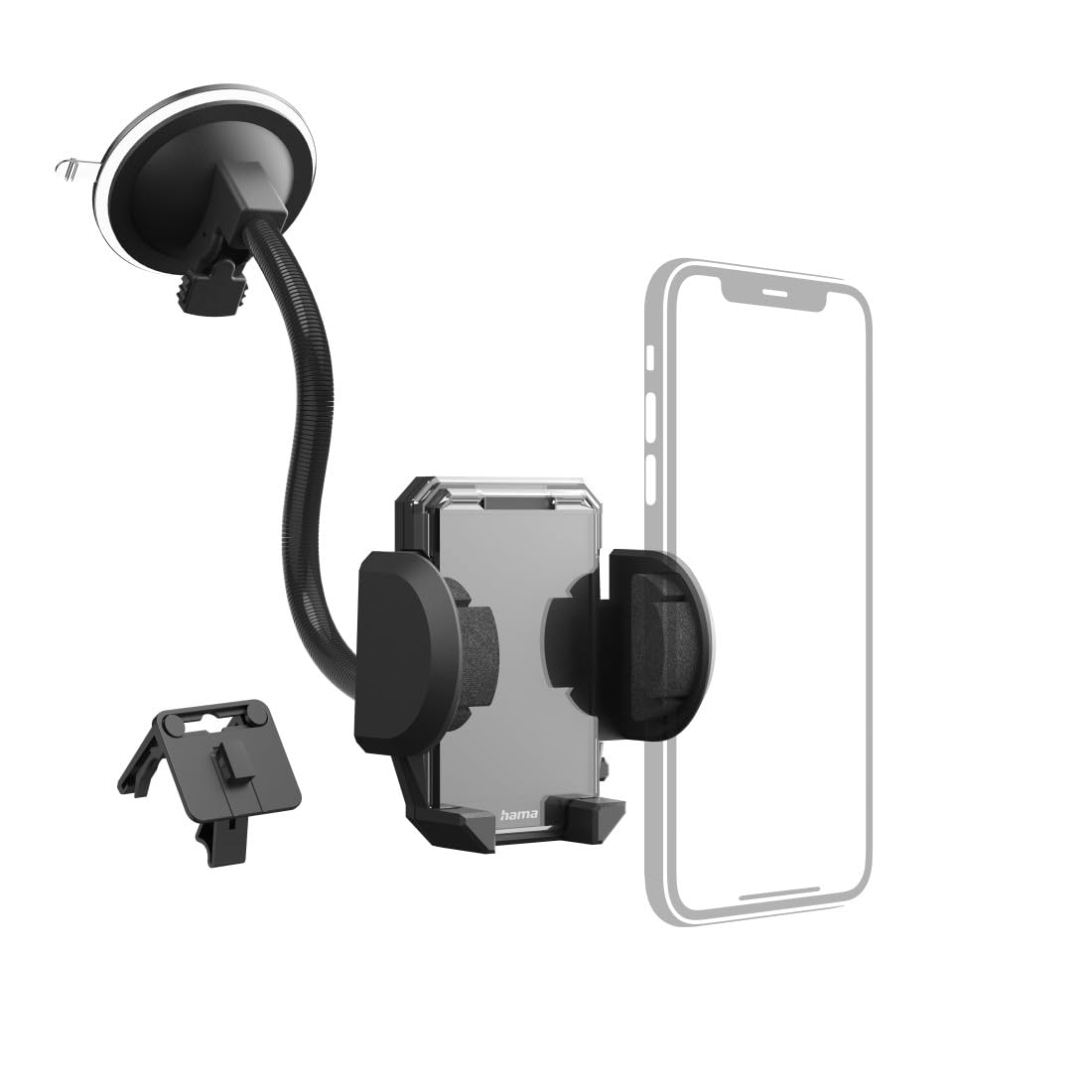 Hama uchwyt samochodowy na telefon (do kratki wentylacyjnej, uniwersalny, do szyby, przyssawka, od 4 do 11 cm, do telefonu, na smartfon) czarny