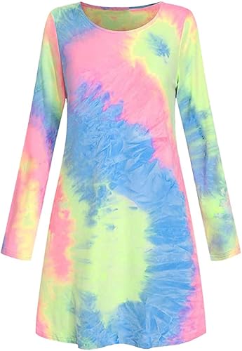 Miniatura 2 de LATINDAY - Vestido de túnica de manga corta y larga con tinte para atar, L, Azul Patchwork