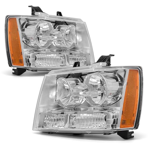 AXLAHA Headlights for 2007 2008 2009 2010 2011 2012 2013 2014 Chevy Avalanche/Tahoe/Suburban 1500/Suburban 2500 Chrome Housing Amber Reflector Replacement