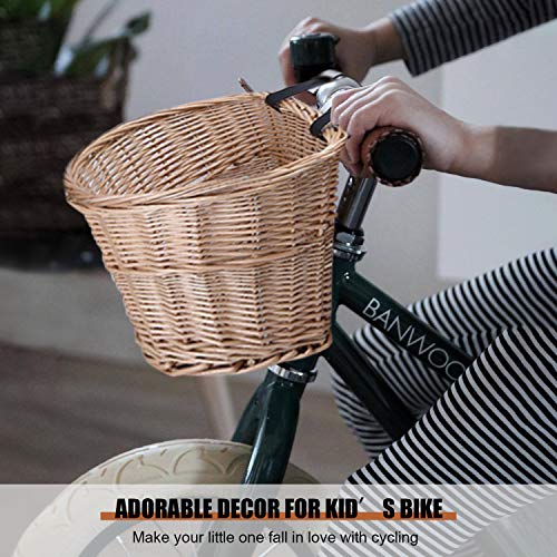 Mini cesta de guiador, Romacci Cesta de guiador em forma de D para crianças bicicleta de vime guiado