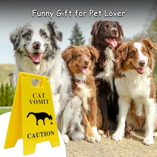 Dog and Cat Vomit Caution Sign 3Pcs Cat Vomit Sign 5 Inches Cats Vomits Warning Signs Desk Decorations Funny Novelty Cats Signs Best Gifts for Cat Lovers and Pet Enthusiasts(Yellow-C) - Thumbnail 6