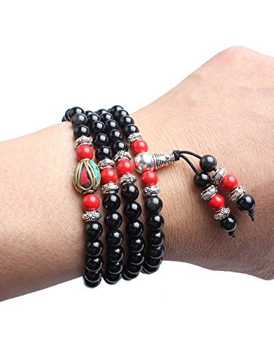 Image of Mala Beads Stretch Bracelet Black Obsidian & Tiger Stone, Buddhist Prayer Beads, Yoga Bracelets, Wear for Daily Meditation & Spiritual Growth, 6mm Meditation Beads, Unisex