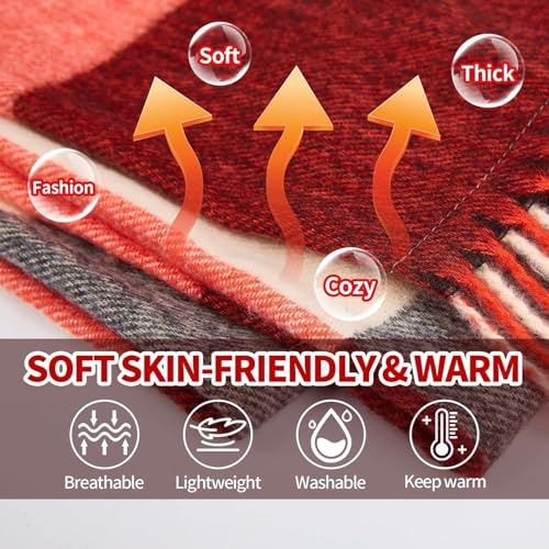 Heated Scarf For Women Men, Usb Rechargeable Heated Scarf, Portable & Adjustable Neck Warmer, Neck Heating Pad, Cozy Heating Pad For Instant Comfort & Style - Red Squares3