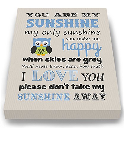 Adorable You are My Sunshine Bedtime Story Rhyme - Woodland Owl Design - Stretched Canvas Nursery Wall Art Decor - Baby Gift idea - Wooden Frame Construction - Ready to Hang 24X30