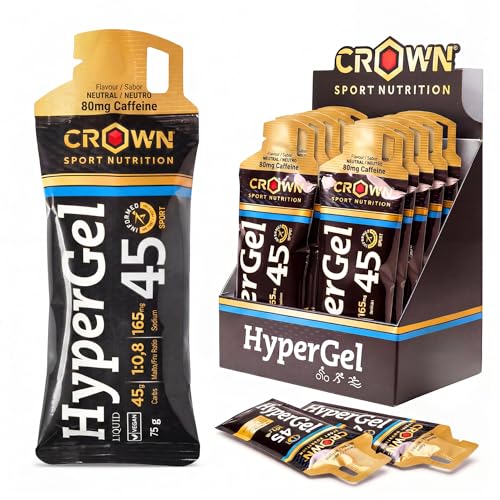Crown Sport Nutrition HyperGel 45 Neutro Cafeína | Geles Energéticos Running Ciclismo 45g | Ratio 1:0,8 Con Cafeína 80mg | Informed Sport | Caja 10x60ml